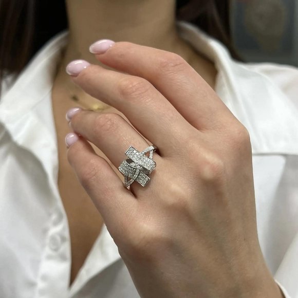 0.47Cttw Pave Set Round Cut Diamond Ladies Ring 14K White Gold Size7.5